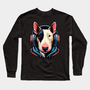 Cool Bull Terrier With Headphone Long Sleeve T-Shirt